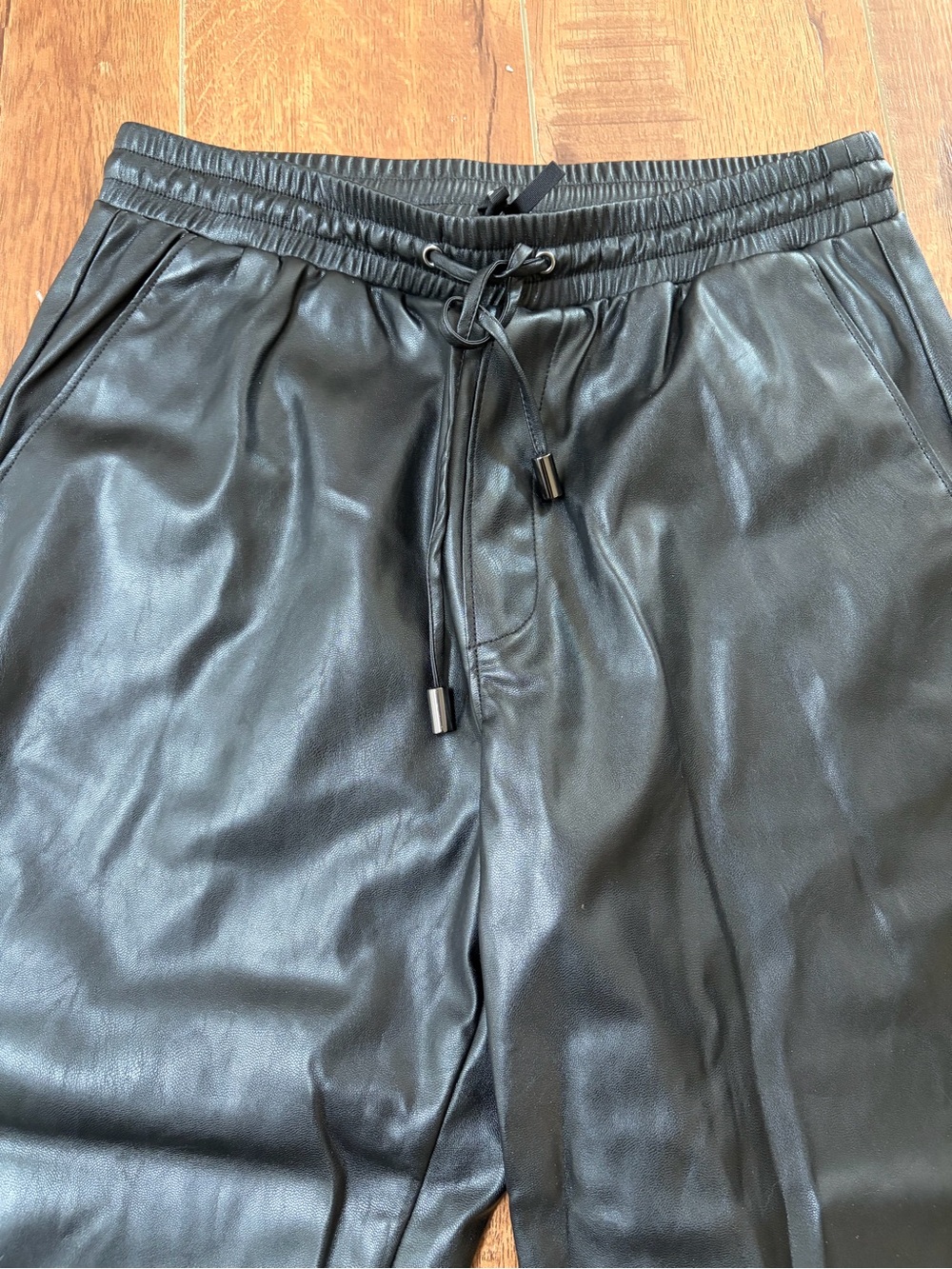 PAIGE Black Faux Leather Drawstring Joggers - Picture 4 of 9